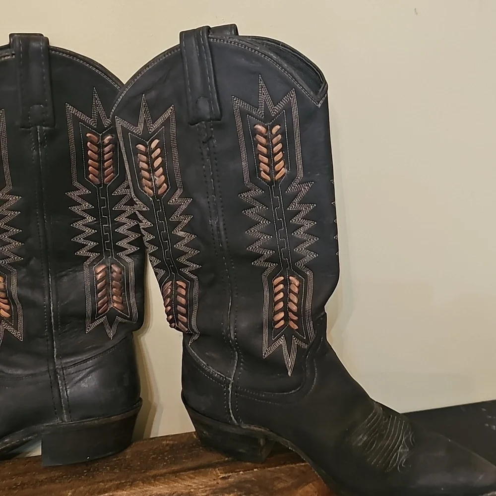 Dan Post Black Leather Boots with Gold Stitching - Picture 3 of 9